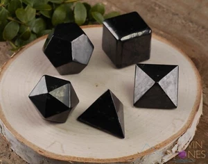 Juego de sólidos platónicos de cristal SHUNGITE, geometría sagrada, metafísica, piedra E0307 - Imagen 1 de 10