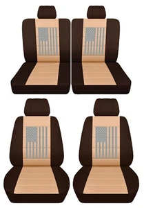 Fundas de asiento delanteras y traseras para Toyota Land Cruiser 1993 marrón tostado con diseño de bandera - Imagen 1 de 1