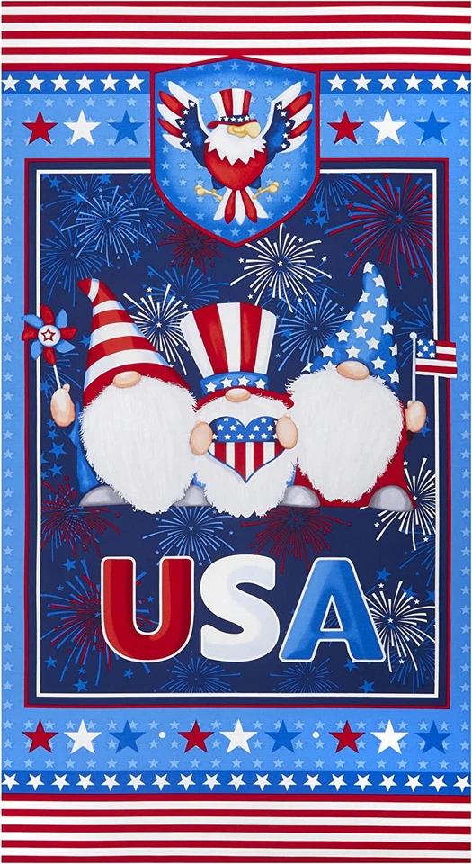 Patriotic Gnomes Fabric Gnome of the Brave USA Cotton by Henry Glass 24" Panel - Image 1 of 1