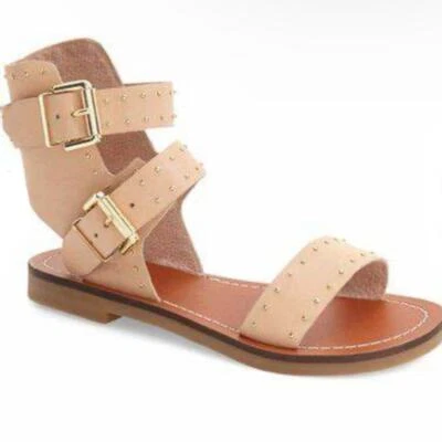Topshop Women’s Studded Buckle Faux Leather Sandals Size 39 Gladiator Festival  - Image 1 of 4