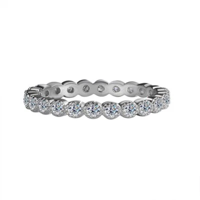 1cttw Moissanite Full Eternity Stackable Wedding Band Ring Solid 925 Silver - Image 1 of 4