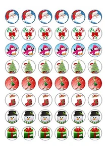 48 Round Edible Christmas Cute Clipart Style Wafer Paper Cupcake Cake Toppers - Picture 1 of 1
