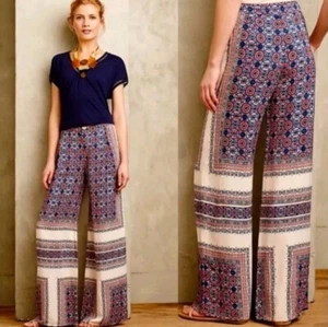 Elevenses Womens Multicolor Medallion Print Boho High Rise Wide Leg Yida Pants 6 - Picture 1 of 13