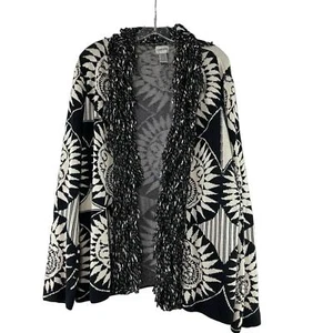 Chicos Womens Silk Blend Cardigan Sweater Size 3 US XL Fringe Open Front - Picture 1 of 4