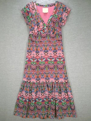 Vestido maxi feminino Vanessa Virginia tamanho 6 rosa babado boho colorido mural Phoebe - Imagem 1 de 4