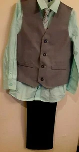 boys size 7 Easter black gray teal 4 piece dress suit long sleeve set lot outfit - Picture 1 of 5