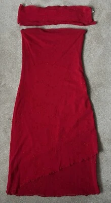 TOPSHOP VESTIDO BODYCON CORTO SIN TIRANTES DE GASA ROJO BRILLANTE CLARO TALLA 10 Foto 1 de 4