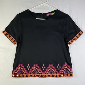 Matthew Williamson Size 38 Embellished Blouse Top Black Short Sleeve - Picture 1 of 9