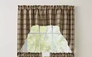 New Primitive Farmhouse TAN BLACK MUSTARD PLAID CAFE SWAGS Panel Curtains - Picture 1 of 2