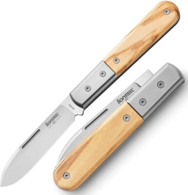 Cuchillo Plegable LionSTEEL Barlow 3" M390 Acero Cabeza Redonda Hoja Mango Madera Oliva Foto 1 de 3