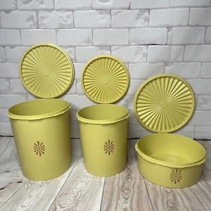 Vintage Tupperware Servalier Canisters Yellow Set of 3 w/ lids #s 805 807 1204 - Picture 1 of 14