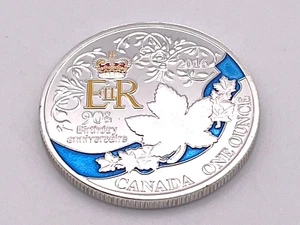 Moneta argento 2016 1 oncia Canada Queen's 90° compleanno in custodia di plastica - Foto 1 di 9