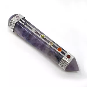 Amethyst + Chakra Gemstone CRYSTAL WAND Chi Spiritual Meditation Reiki Aura - Picture 1 of 9