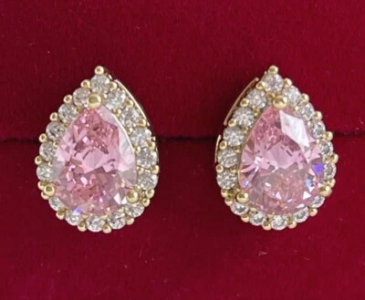 Luxus Ohrringe Ohrstecker Zirkonia Kristall Rosa 585er Gelbgold 14K vergoldet - Bild 1 von 4