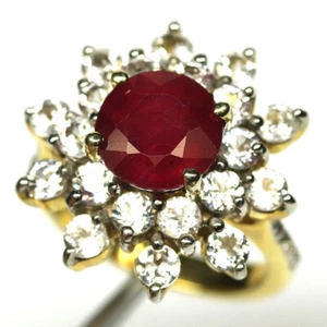 925 Argento 8 MM Sangue Rosso Rubino & Whitre Topazio Gioielli Misura Anello - Foto 1 di 4