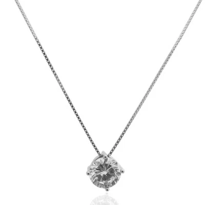 Collana punto luce a 4 griffe con zircone bianco mm 8 in argento 925 rodiato - Immagine 1 di 2