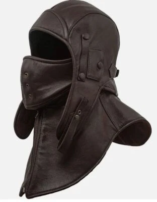 100% Real Leather Aviator Cap with Collar and face cover Tactical Hood Pilot Cap - Image 1 of 4