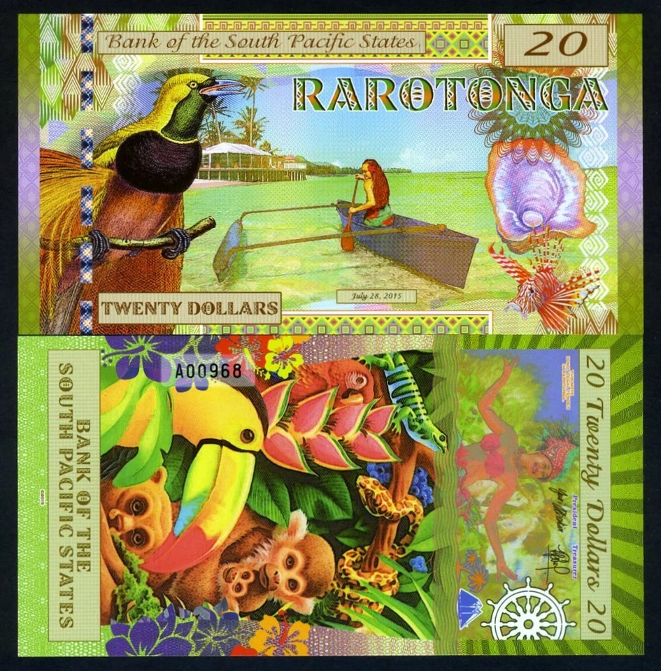 Estados del Pacífico Sur, $20, Rarotonga (Islas Cook) 2015, polímero, UNC F Foto 1 de 1
