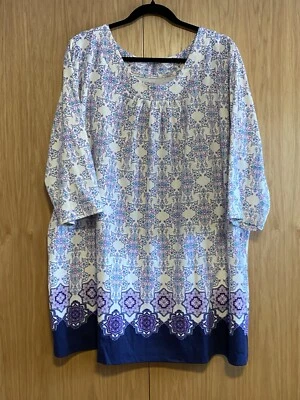 Only Necessities Ladies Lavender &Teal Floral 3/4 Sleeved Nightgown w/Border 3X - Image 1 of 4