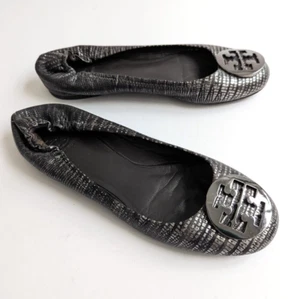 TORY BURCH Women's Minnie Travel Leather Ballet Flats - Pewter - US 9M - Picture 1 of 7