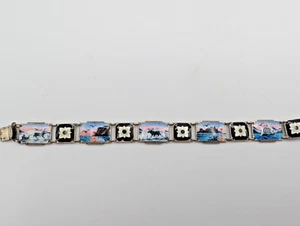 Panel, Link, Bracelet, Vintage, Sterling Silver & Enamel, Norway - Picture 1 of 9