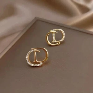 Gold Design Minimalist Earrings Alloy Letter Gold Earrings Woman - Picture 1 of 5
