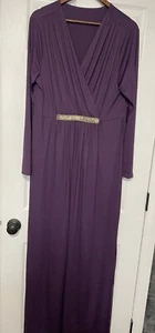 EUC Women’s 2X Purple Maxi Dress Long Sleeve Ties In Back Wrap Neck - Picture 1 of 4