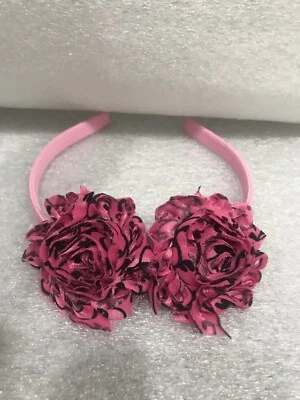 Diadema Shabby Sheek para niñas banda rosa usada con flores rosas y negras Foto 1 de 3