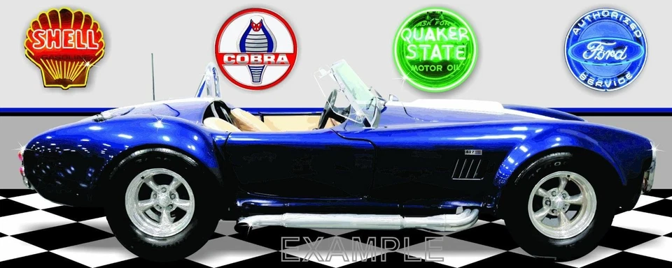 Shelby Cobra Blue Garage Scene Vinyl Banner.Two sizes - Image 1 of 1