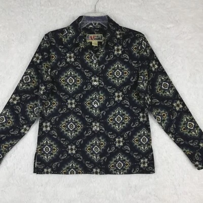 Camisa para mujer La Cabana abotonada poliéster estampado cachemir azul marino manga larga S Foto 1 de 4