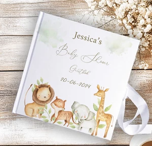 Personalised safari animals quality guest BOOK , baby shower gender reveal album - Picture 1 of 4