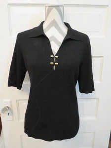 Women's Escada Size 10 100% Wool Black Short Sleeve Sweater - Picture 1 of 12