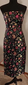 XL - Lulus Make a Move Black Satin Floral Jacquard Strapless - Picture 1 of 6