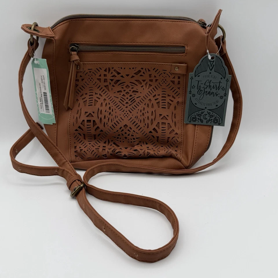 Camiseta e Jeans Jubileu Bolsa Transversal Conhaque Couro Sintético Nova Com Etiqueta - Imagem 1 de 4