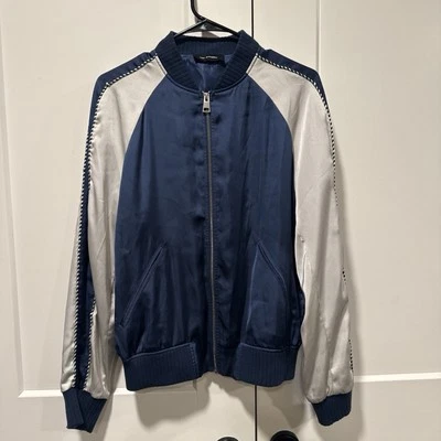 THE KOOPLES Burnt Sunrise Jacket Men’s MEDIUM Blue Satin Contrast Piping Bomber - Image 1 of 4