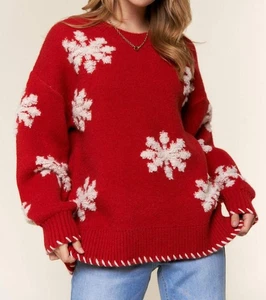 And The Why Textured Snow Flakes Pullover Sweater Size M/L - Picture 1 of 3