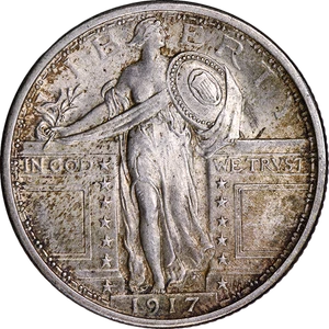 1917-P Type 1 Standing Liberty Quarter Full Head Choice BU Strong Strike - Picture 1 of 2