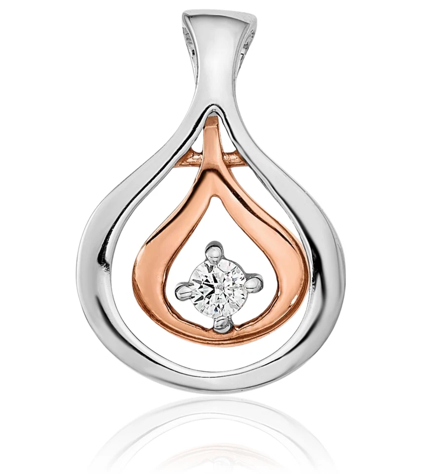 14K Solid Two Tone Gold Diamond Floating Chain Slide Necklace - Image 1 of 1