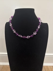 Vtg Faceted Chunky Purple Lucite Beaded Necklace Hidden Clasp West Germany - Picture 1 of 12