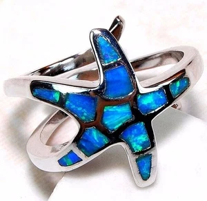 Star Fish Australian Opal Inlay 925 Solid Sterling Silver Ring Sz 6 DT6 - Picture 1 of 2