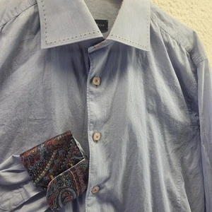 Stone Rose Mens Large (4) Blue Flip Cuff Long Sleeve Pin Striped Button Shirt - Picture 1 of 21