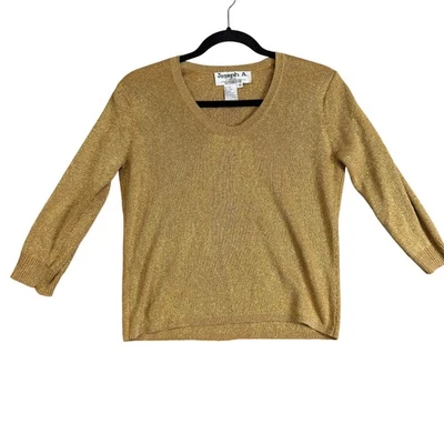 Joseph A. Sweater Womens Petite Medium Gold V Neck Silk Lurex Metallic Pullover - Image 1 of 4