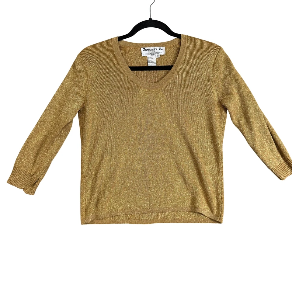 Suéter Joseph A. Para Mujer Pequeño Mediano Dorado Cuello en V Seda Lurex Metálico Pullover Foto 1 de 4