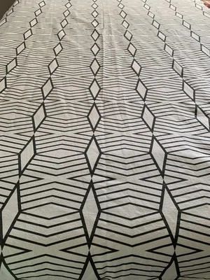 2 West Elm Cotton Curtains Modern Geometric White Charcoal 48x96 Pocket Tab - Image 1 of 4