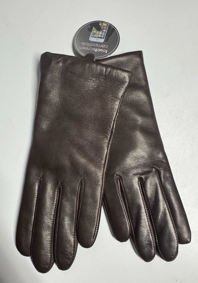 Guantes de cuero Saks Fifth forrados de cachemir marrón 7,5 NUEVO Foto 1 de 4