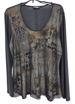 Женская носимая художественная туника топ Bali XL черная абстрактная сетка наложение с длинным рукавом - Изображение 1 из 4