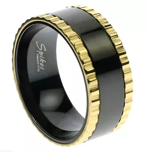 Worry Spinner Ring black gold overlay mens stainless steel Size 9 T76 - Picture 1 of 1