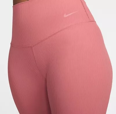Nike Zenvy Leggings Women’s M Gentle-Support, High-Waisted 7/8 Rose/Pink Rib NWT - Image 1 of 4