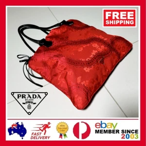 GENUINE PRADA MILANO Red Ladies Tote Bag with Black Leather Straps VGC FREE POST - Picture 1 of 22