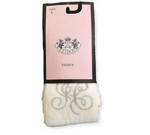 New Juicy Couture Girls Size L Sparkle Monogram Ivory Footless Tights - Picture 1 of 3